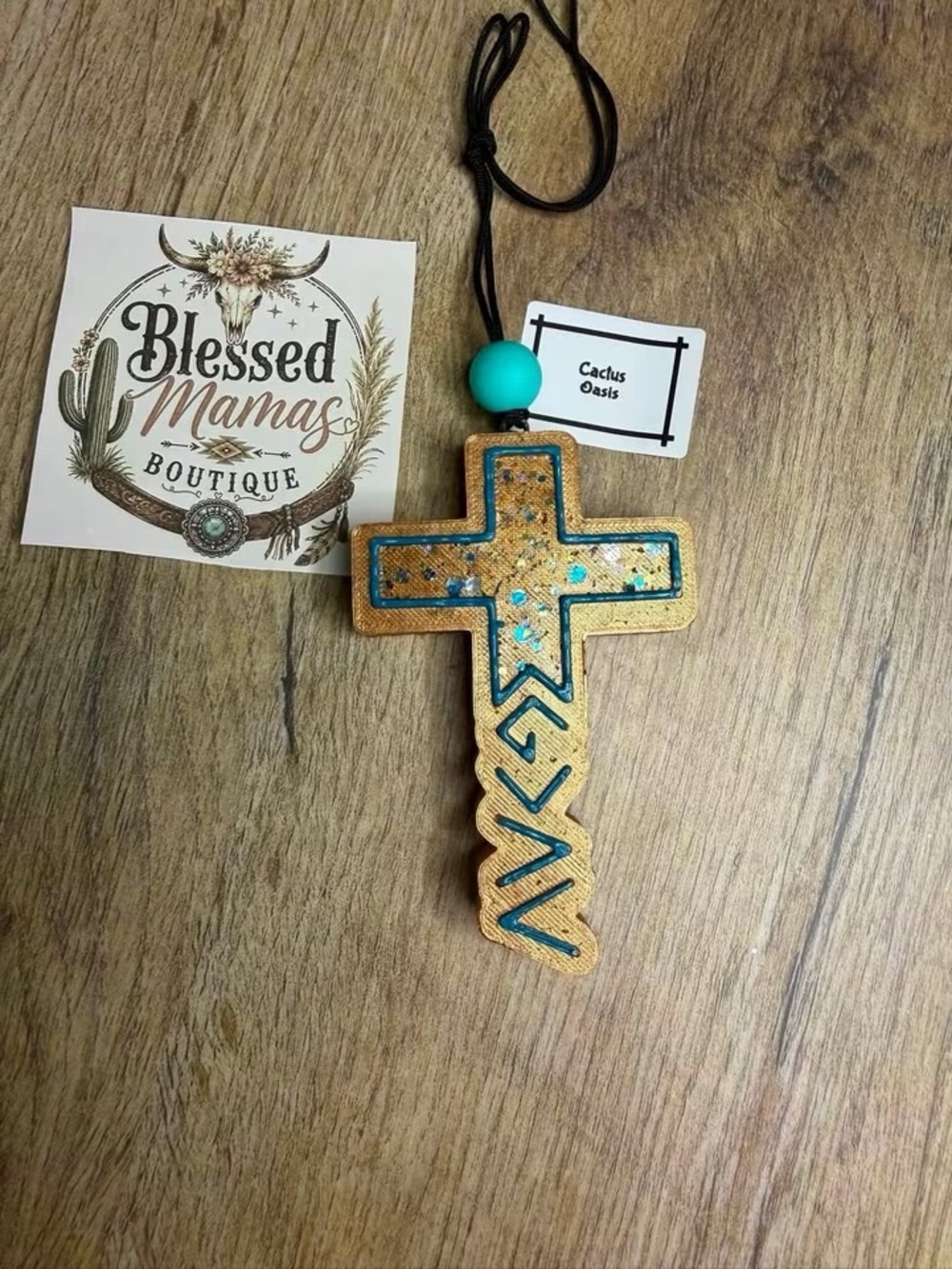 Cross Car Freshie with Turquoise Accents
